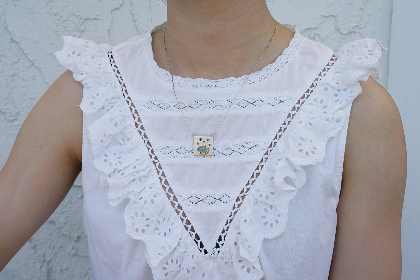 Art pendant necklace with amethyst and aquamarine