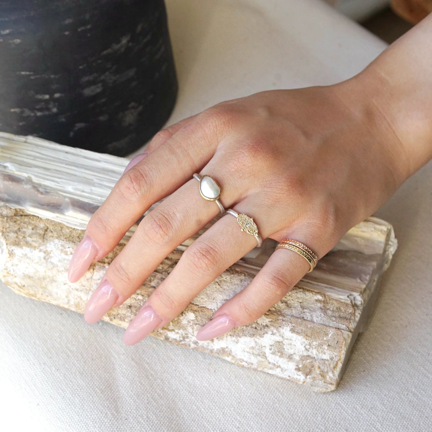 Pearl solitaire ring