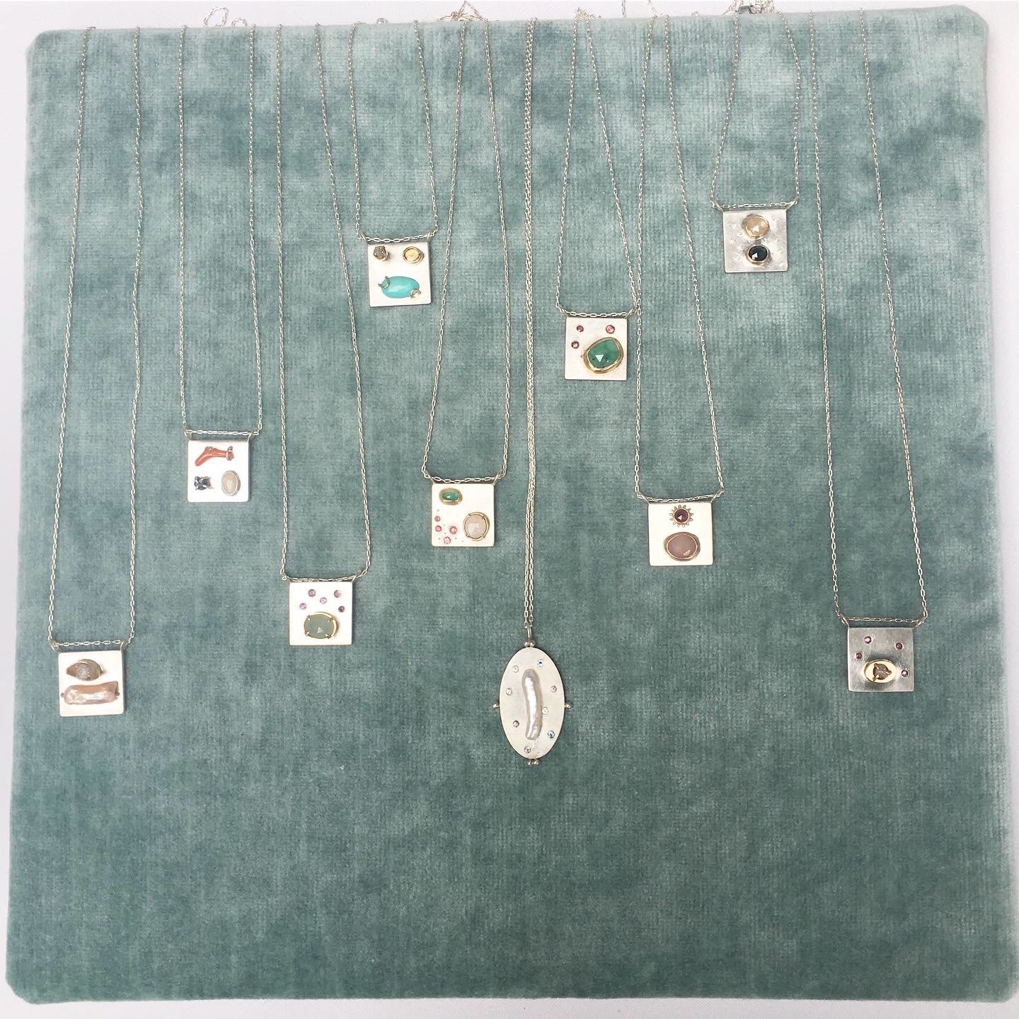 Art pendant necklace with ruby and raw diamond