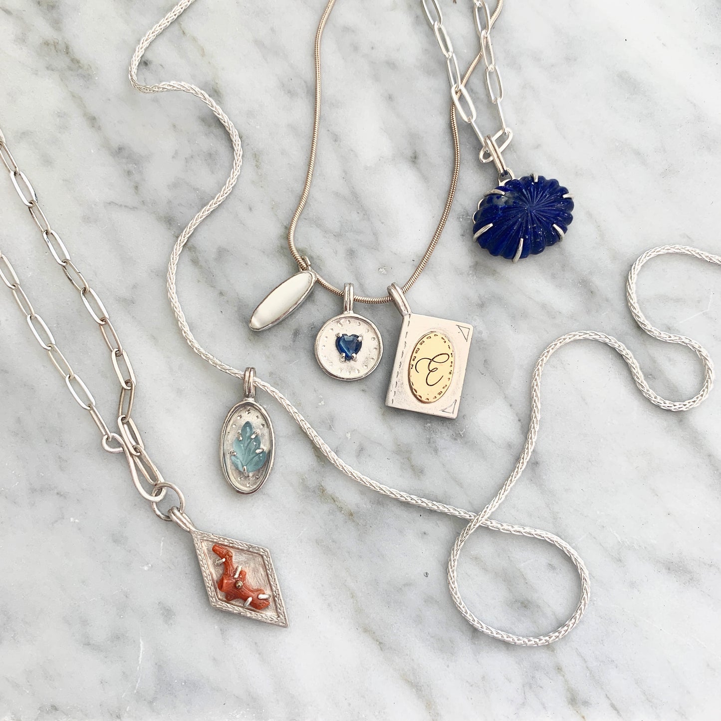 Carved Lapis Lazuli Charm Pendant Necklace