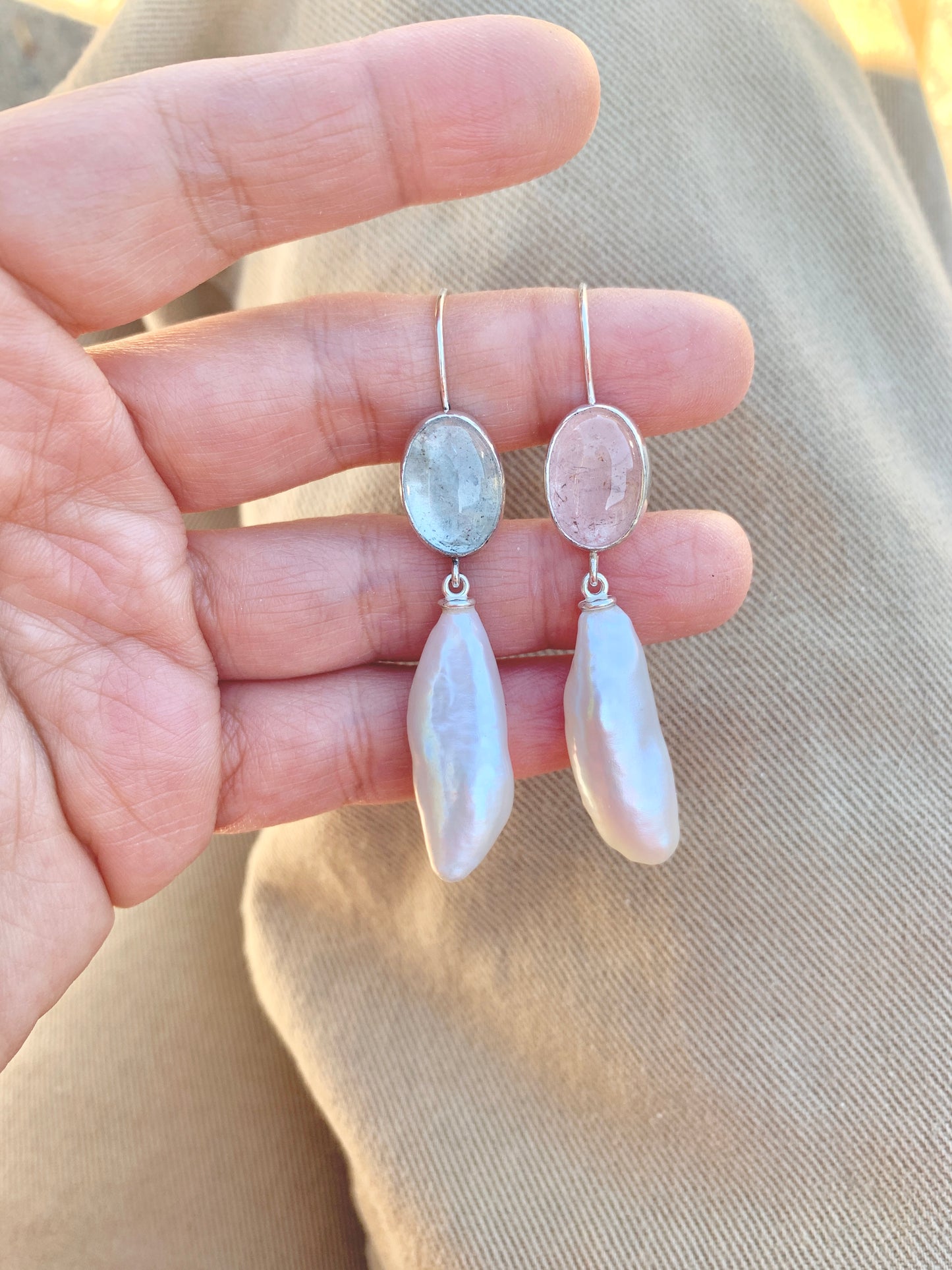 Mix + match aquamarine earrings with baroque pearls