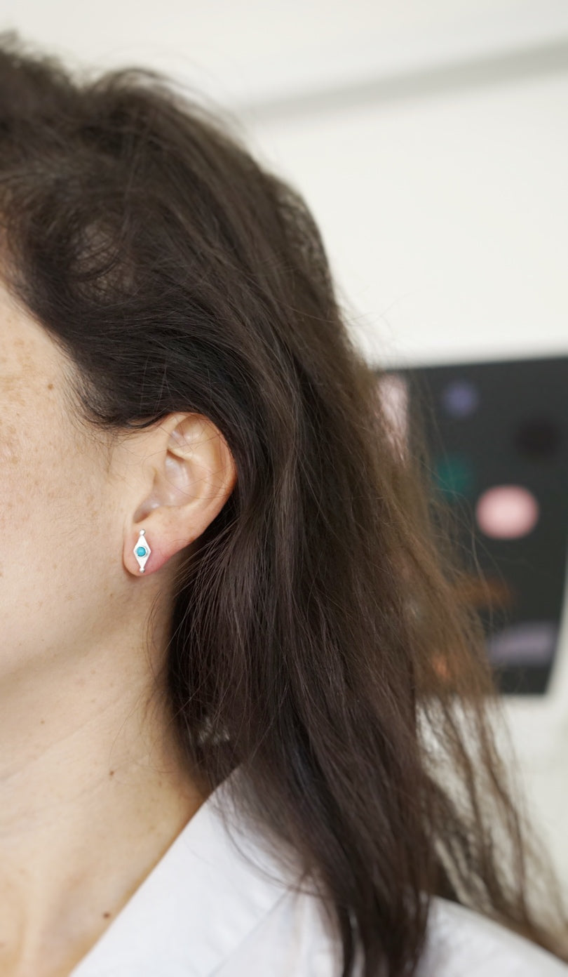 Mini shield studs with turquoise