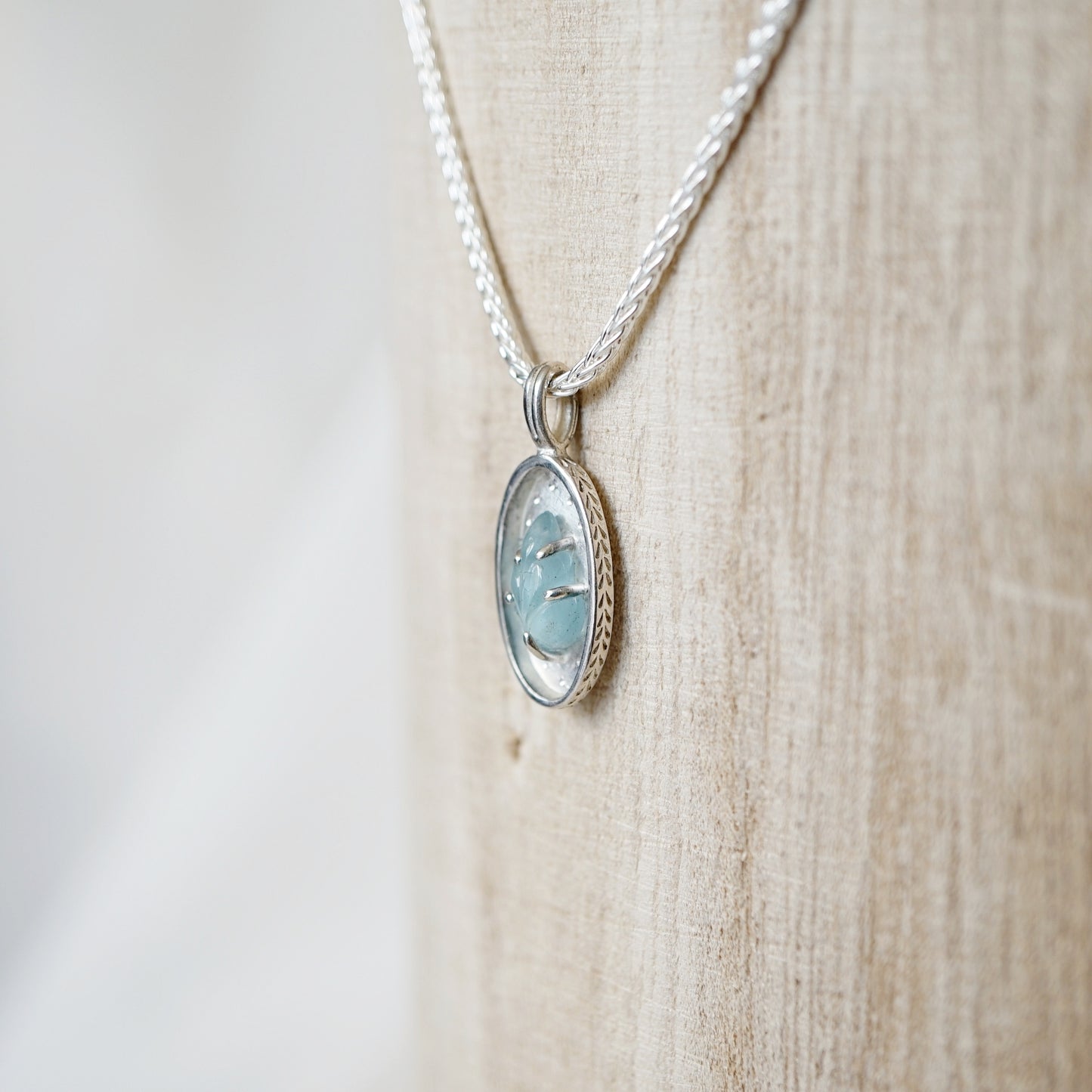 Pendant of Curiosities: leafy aquamarine
