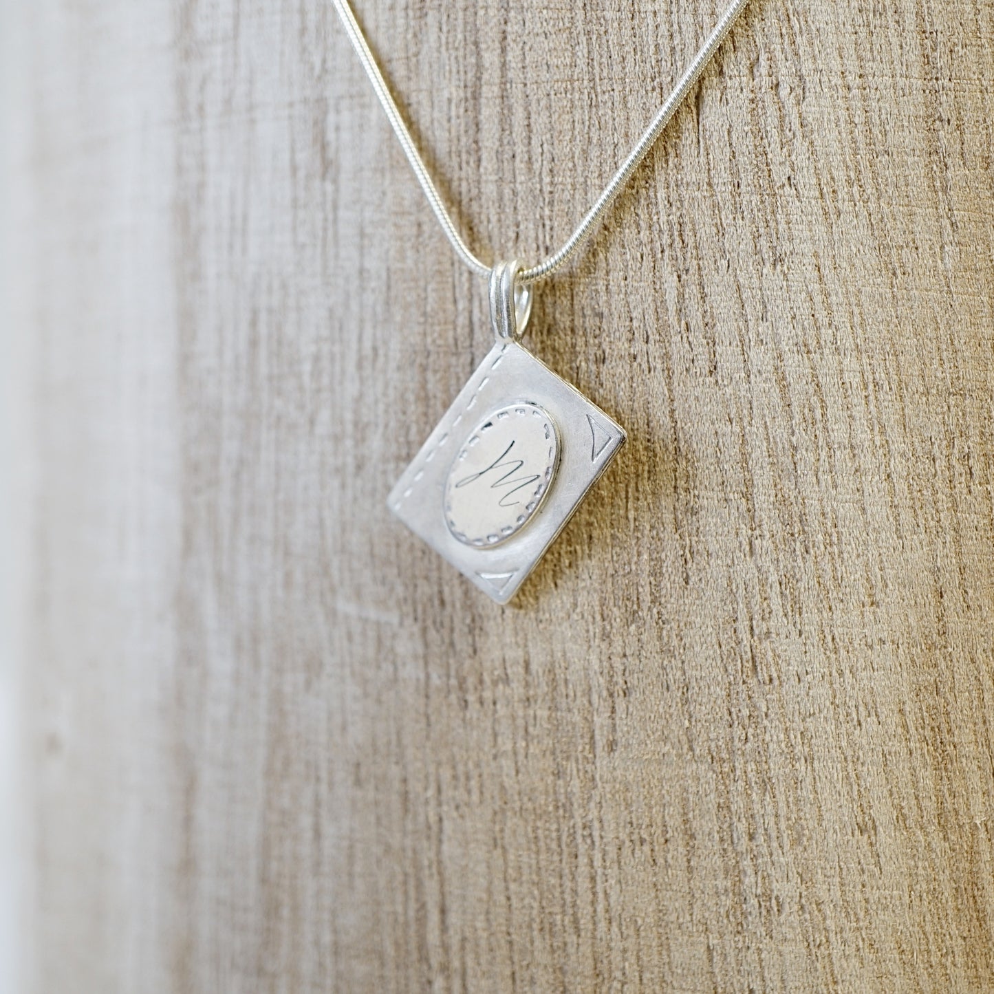 Initial book pendant necklace-silver & silver