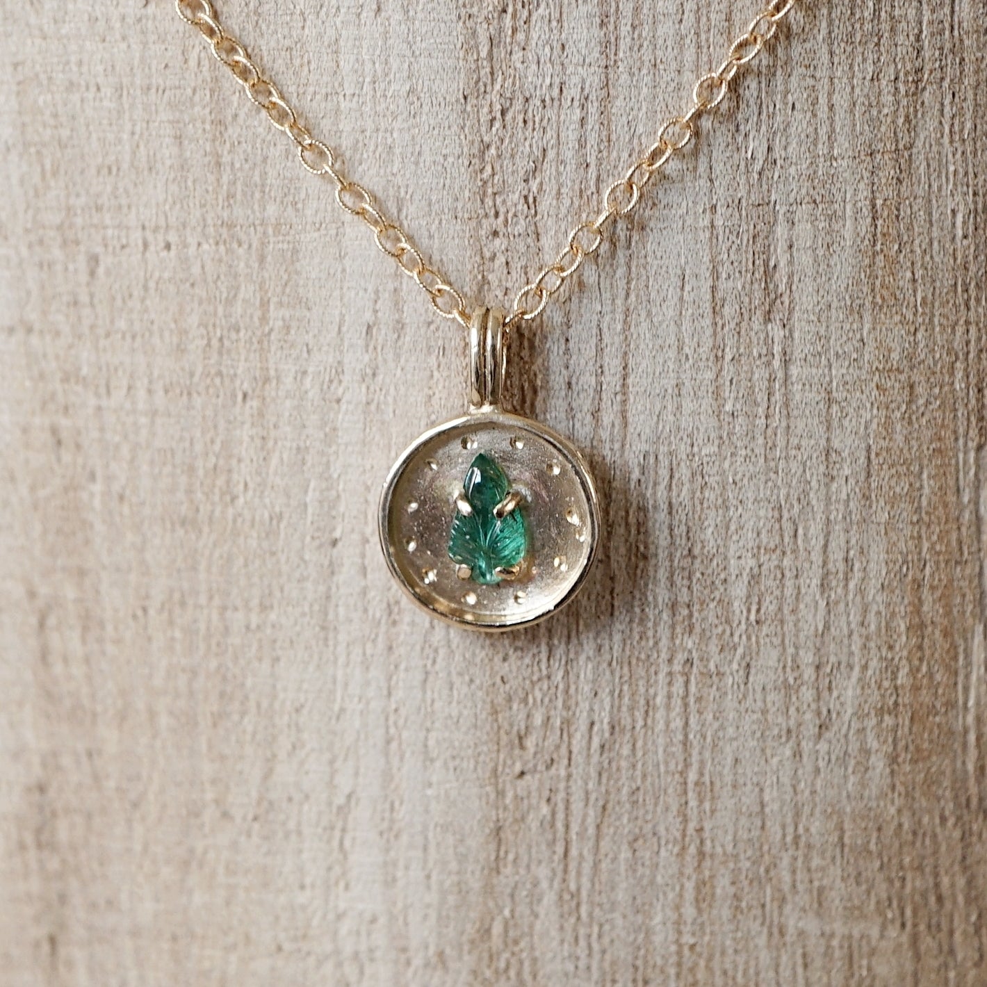 Pendant of Curiosities: leafy emerald
