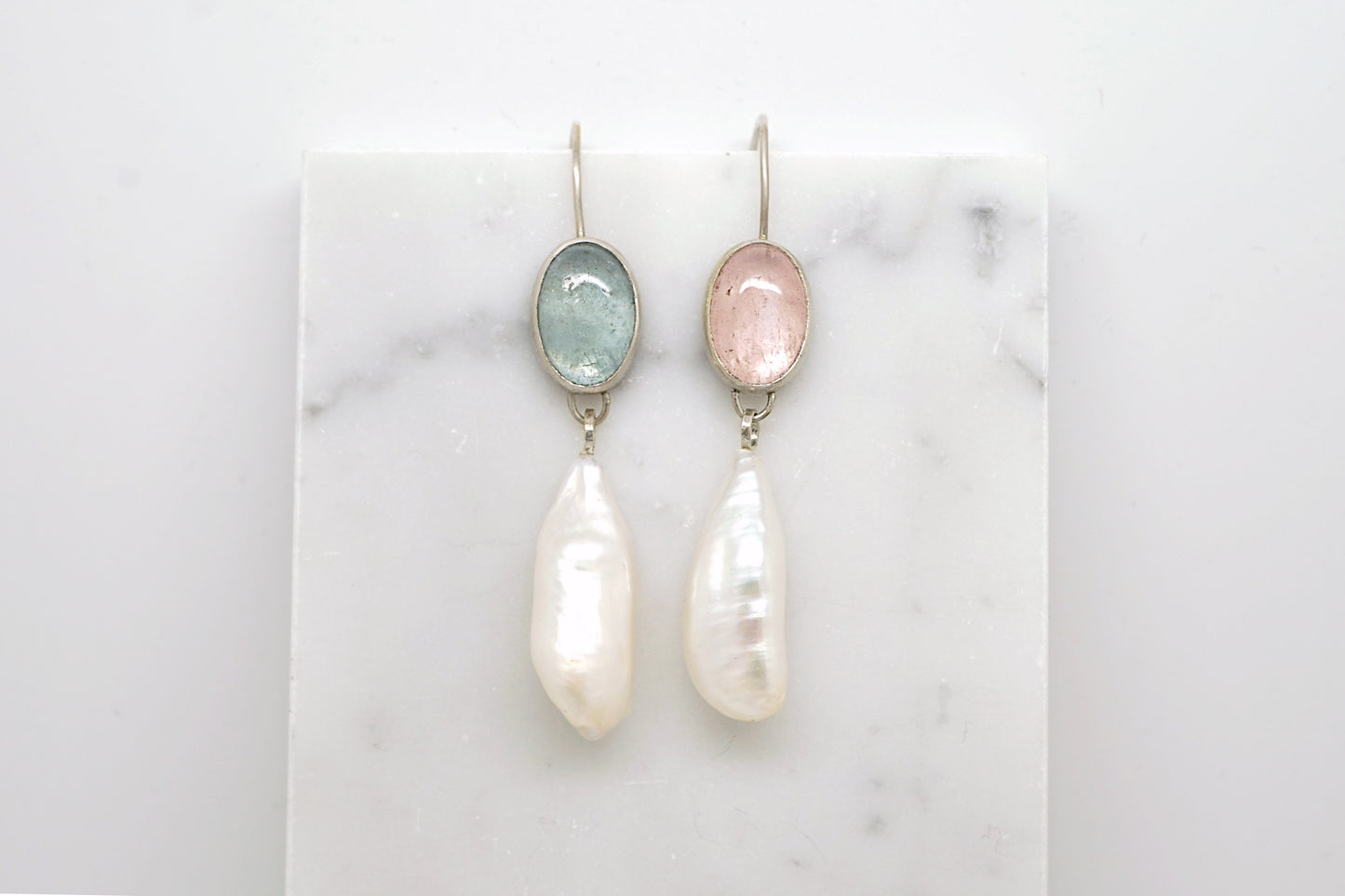 Mix + match aquamarine earrings with baroque pearls