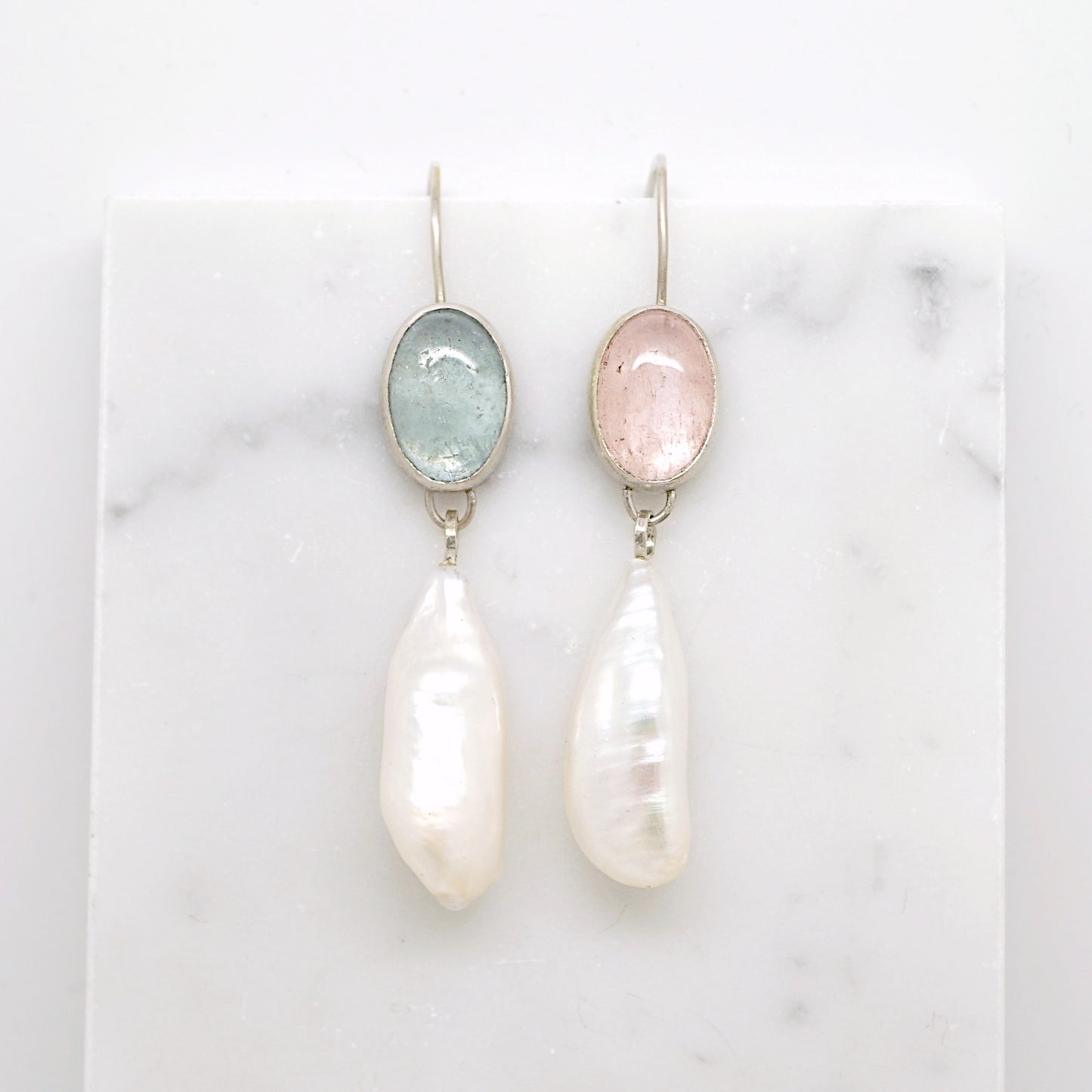 Mix + match aquamarine earrings with baroque pearls