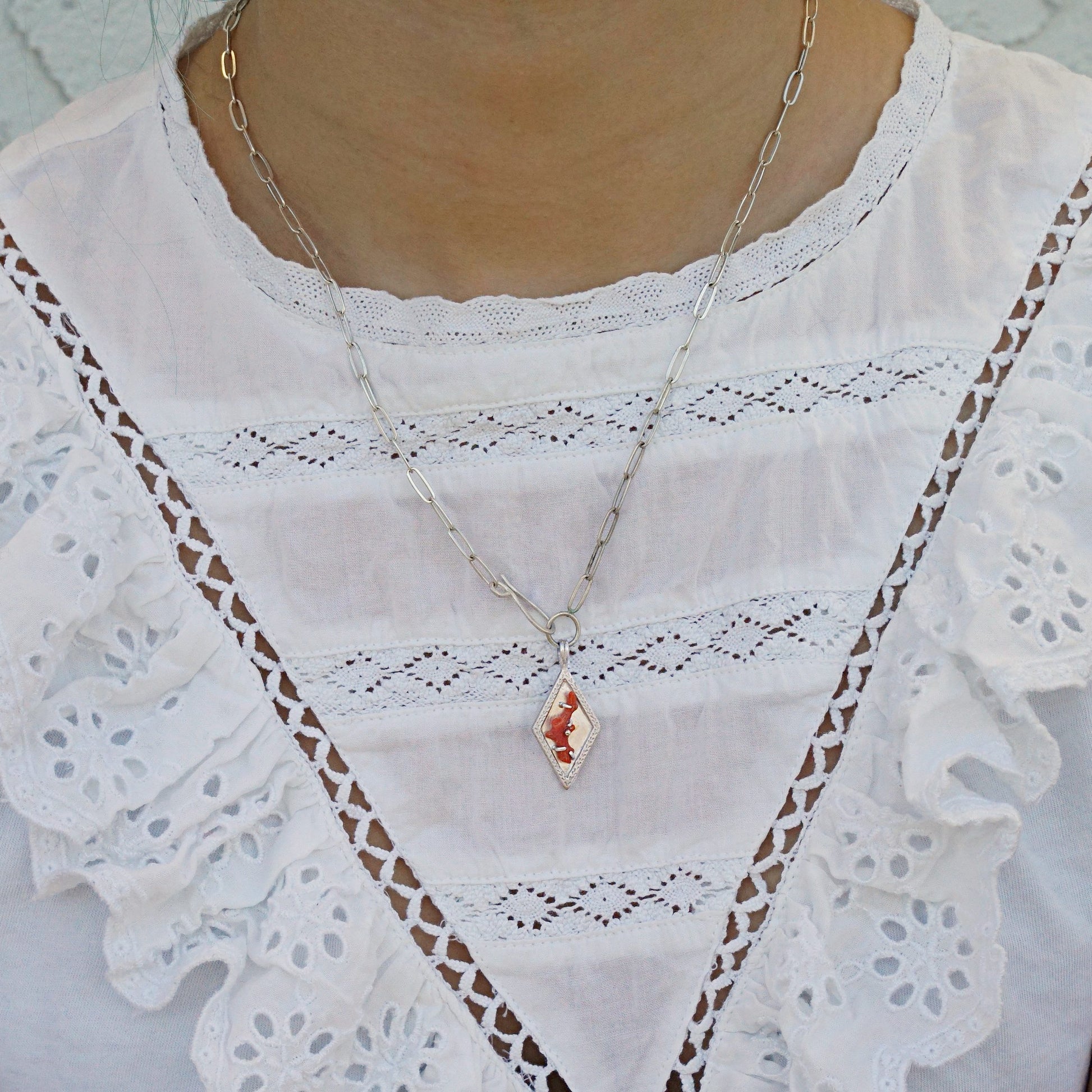 coral necklace silver