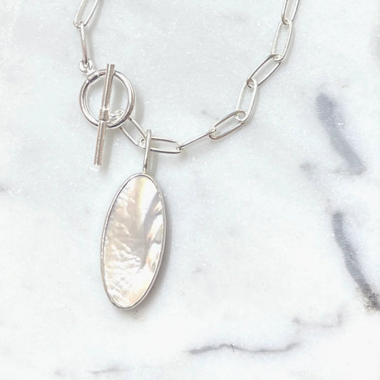 White Oval Pendant Necklace