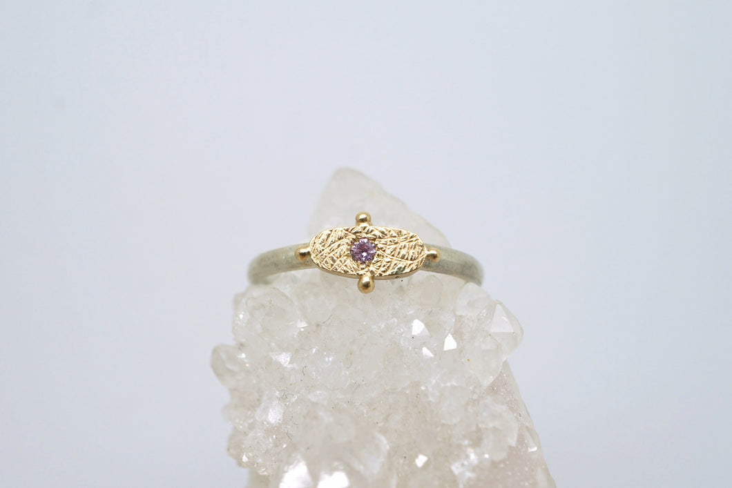 Textured signet ring with pink sapphire