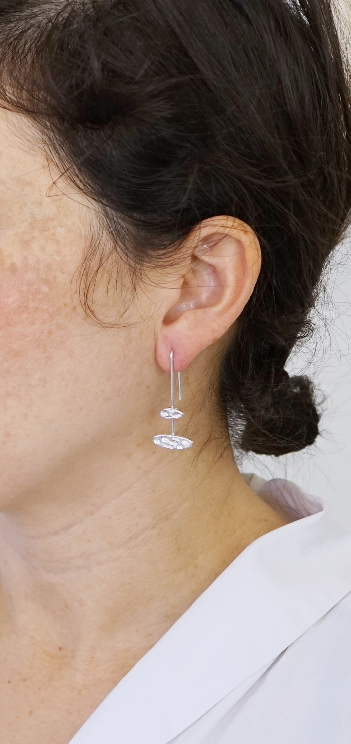 Textured bar drop earrings-double