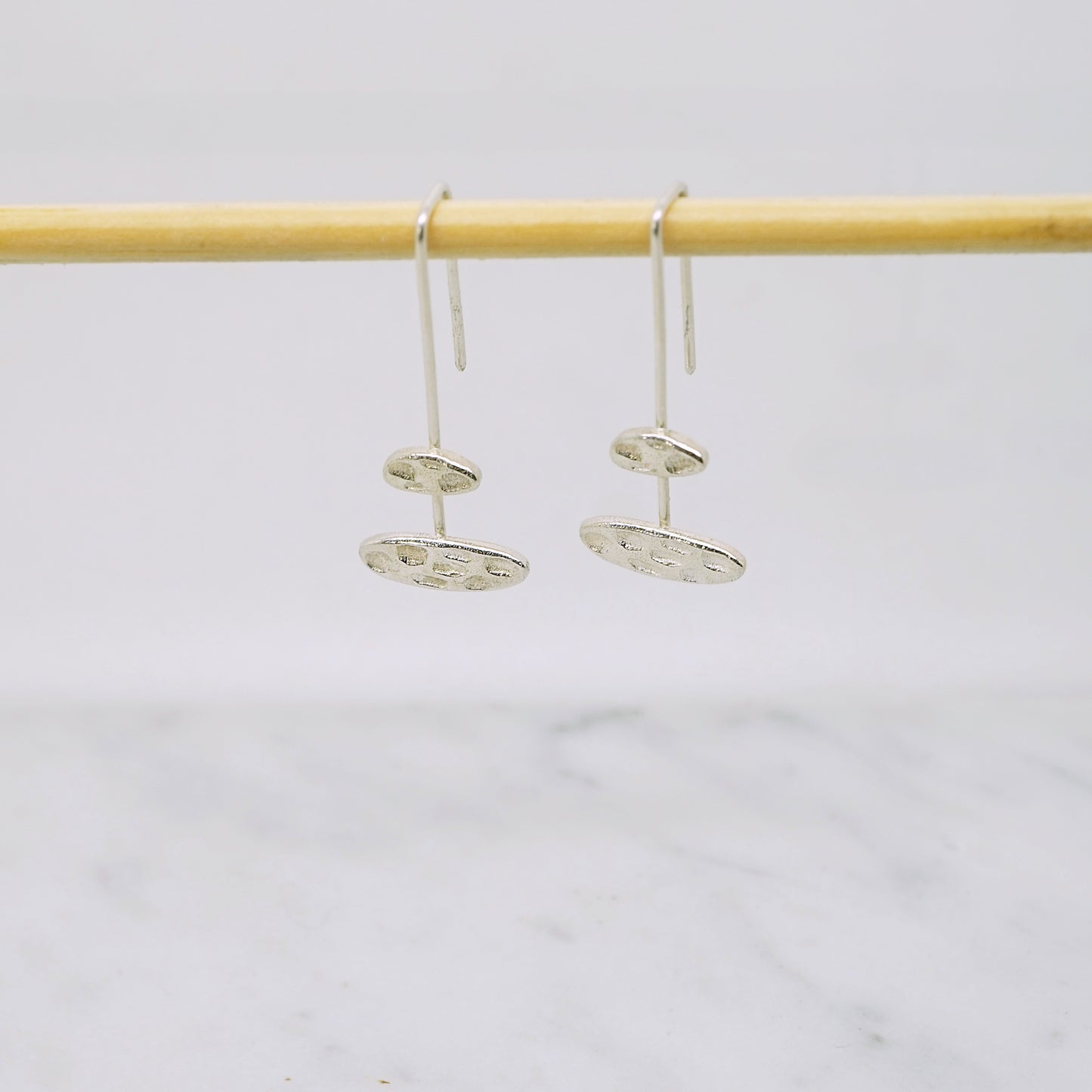 Textured bar drop earrings-double