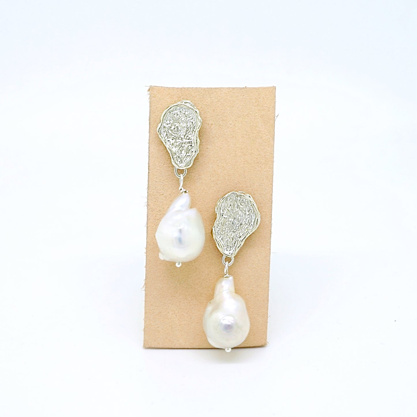 Textured nugget earring with Baroque pearls-silver