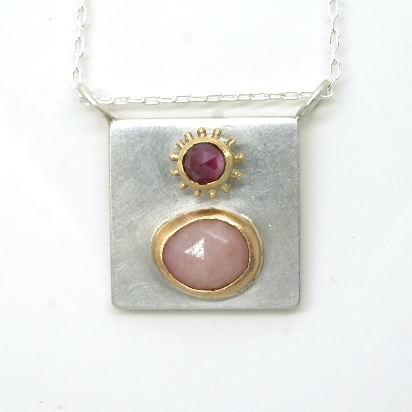 Art pendant necklace with ruby and sapphire