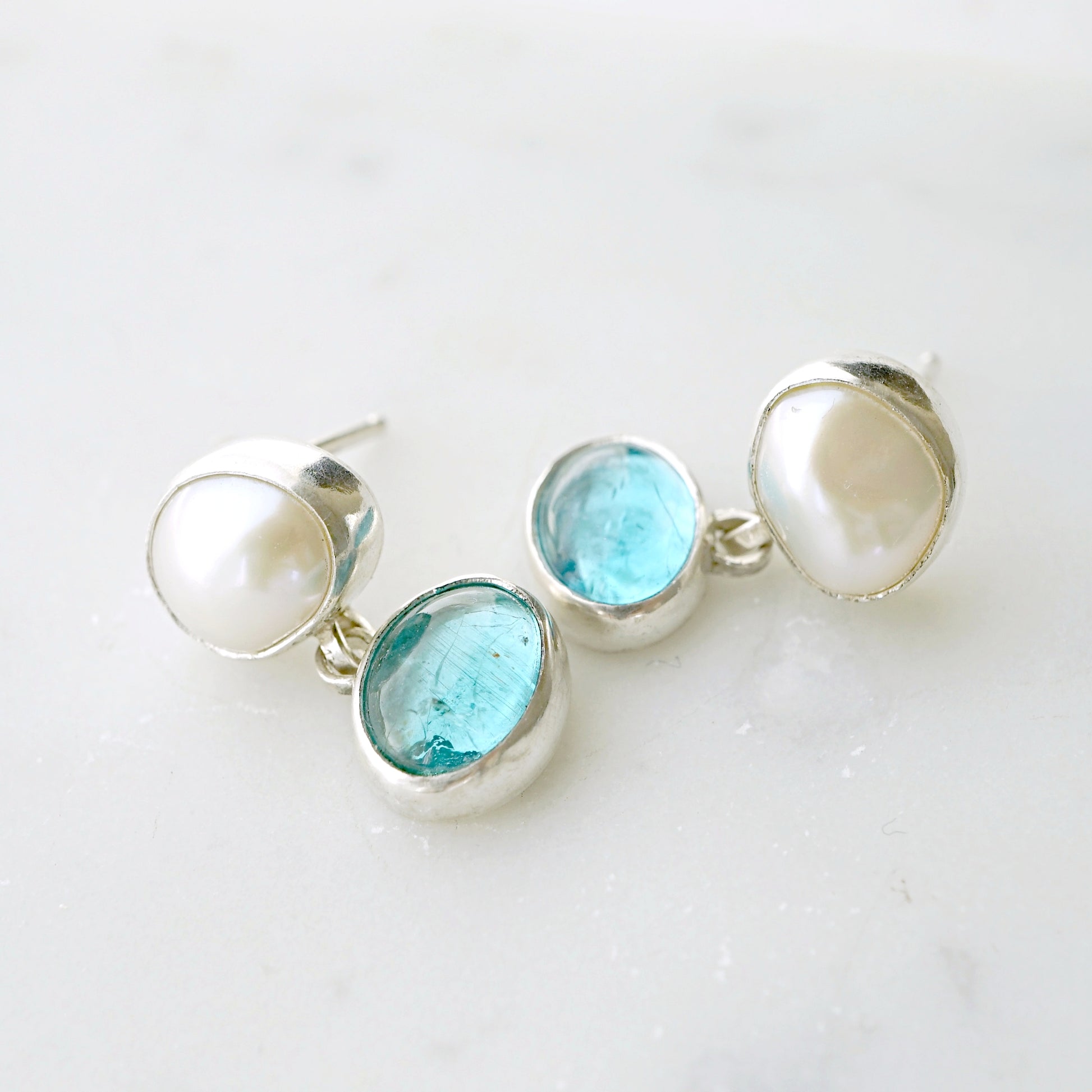 Apatite and pearl earrings