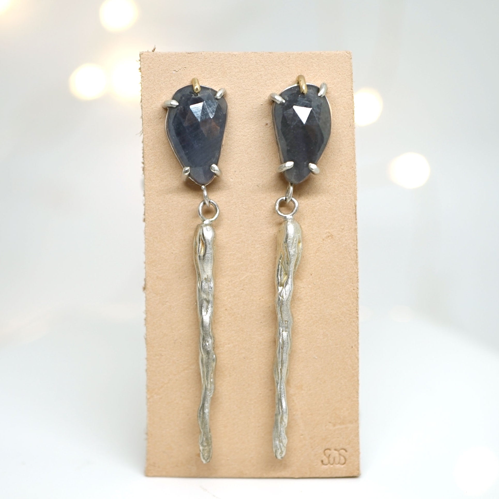 Sapphire earrings with silver drops