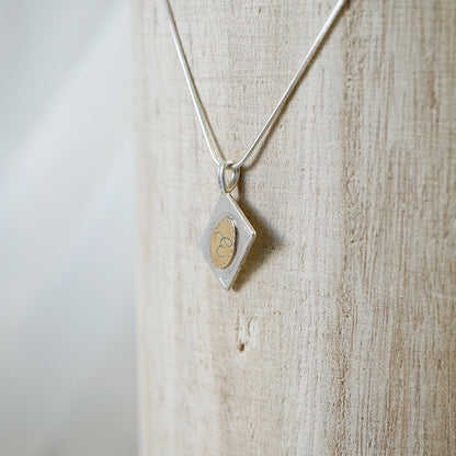 Initial book pendant necklace-14k gold & silver