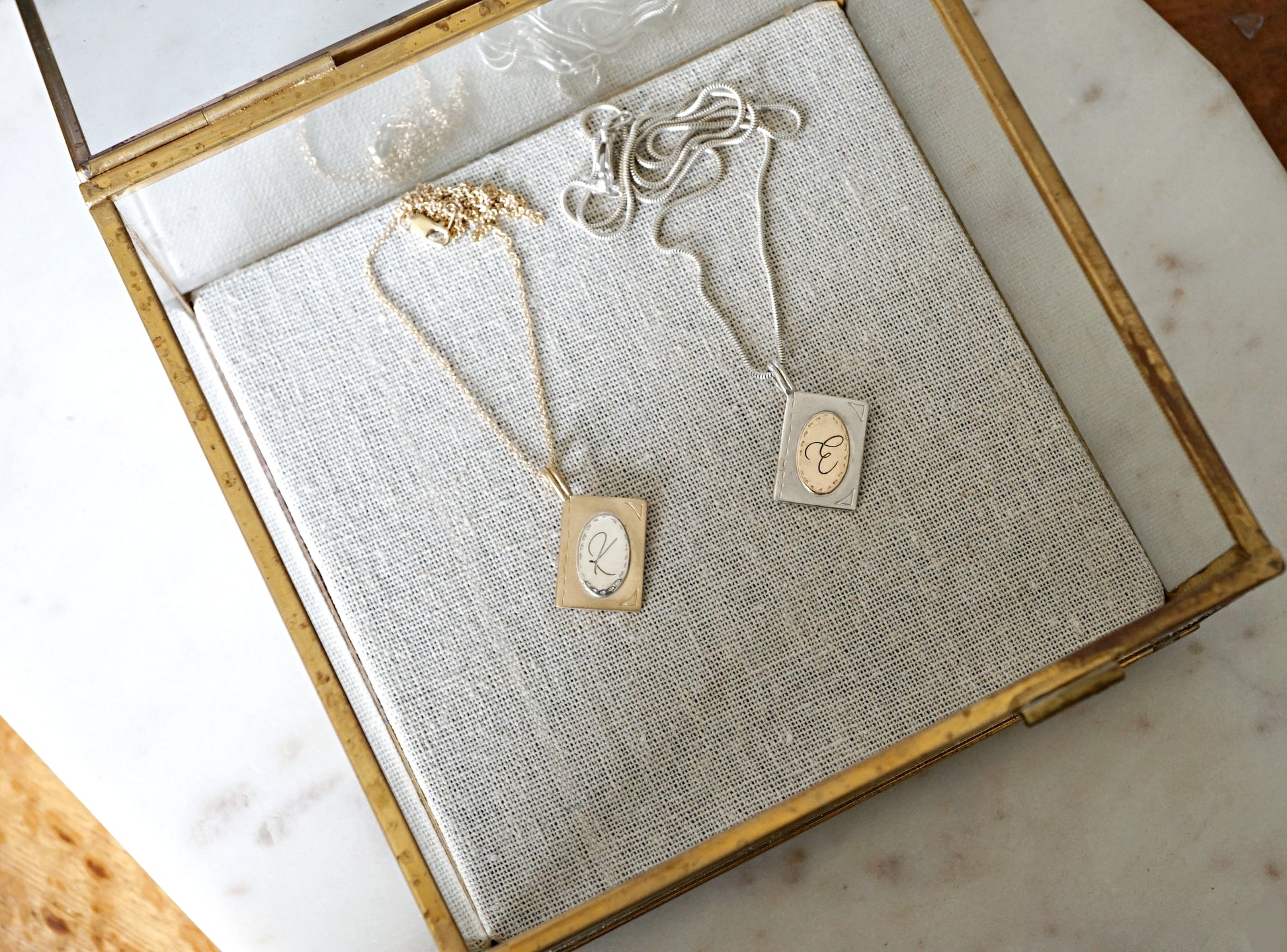 Initial book pendant necklace-14k gold