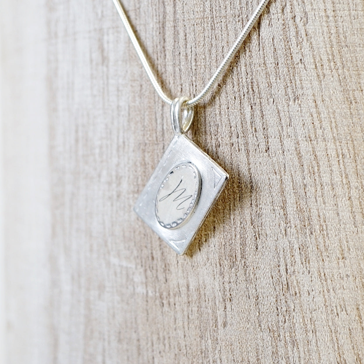 Initial book pendant necklace-silver & silver