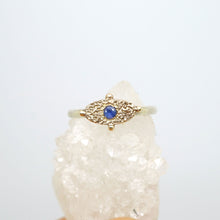 Load image into Gallery viewer, Textured signet ring with blue sapphire
