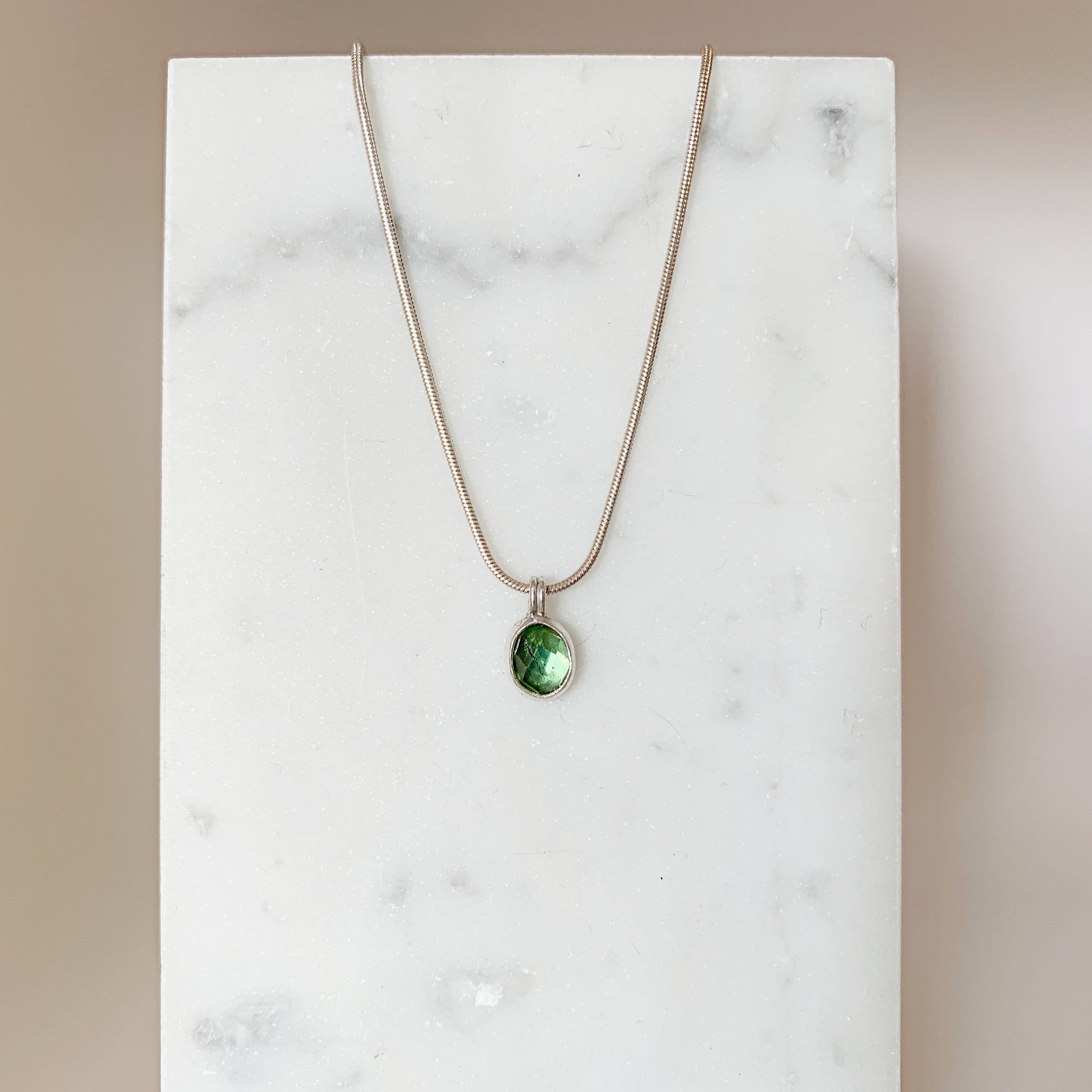 Green Tourmaline Necklace in Sterling Silver