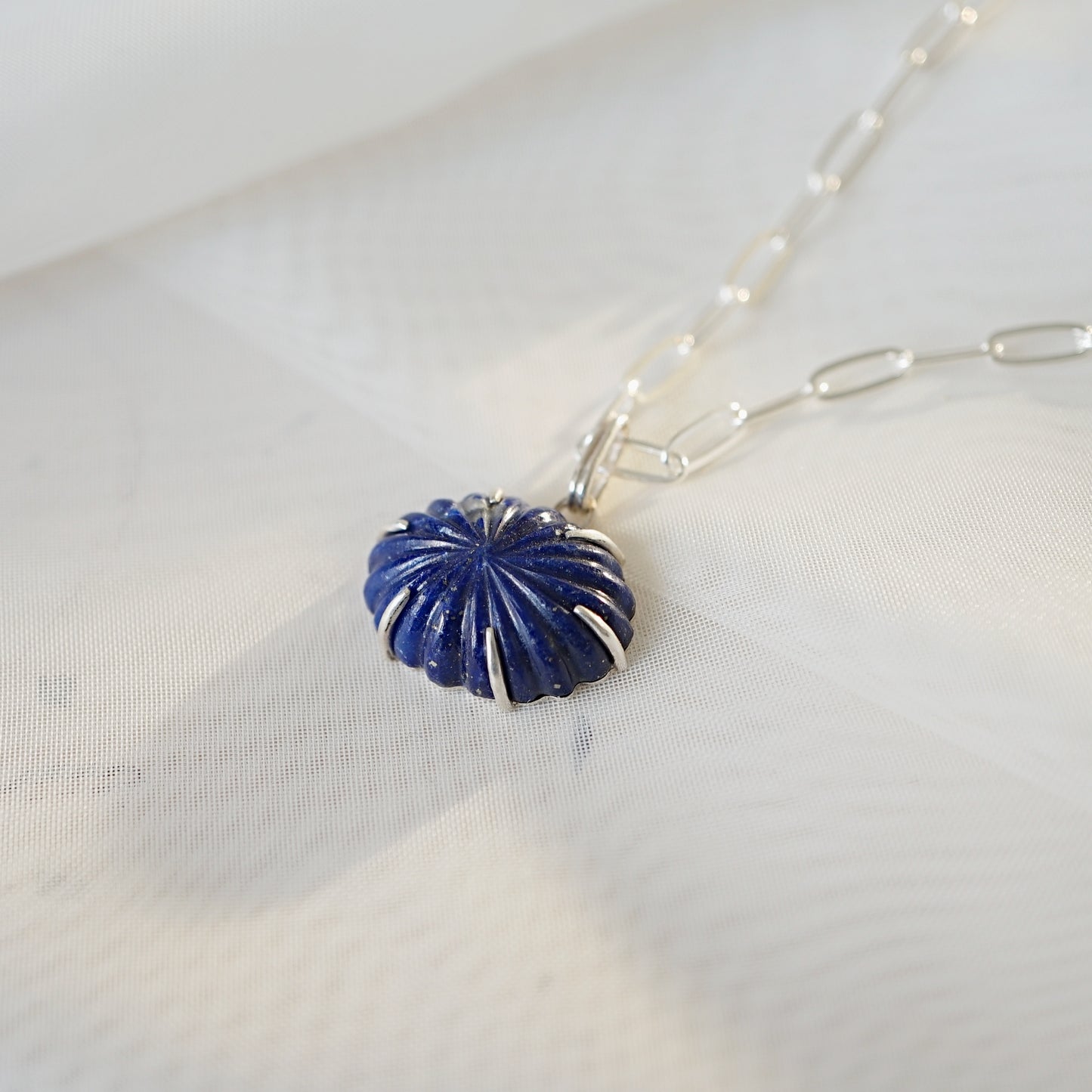 Carved Lapis Lazuli Charm Pendant Necklace