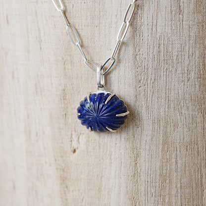 Carved Lapis Lazuli Charm Pendant Necklace