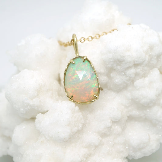 Opal Pendant with organic texture in 14k gold