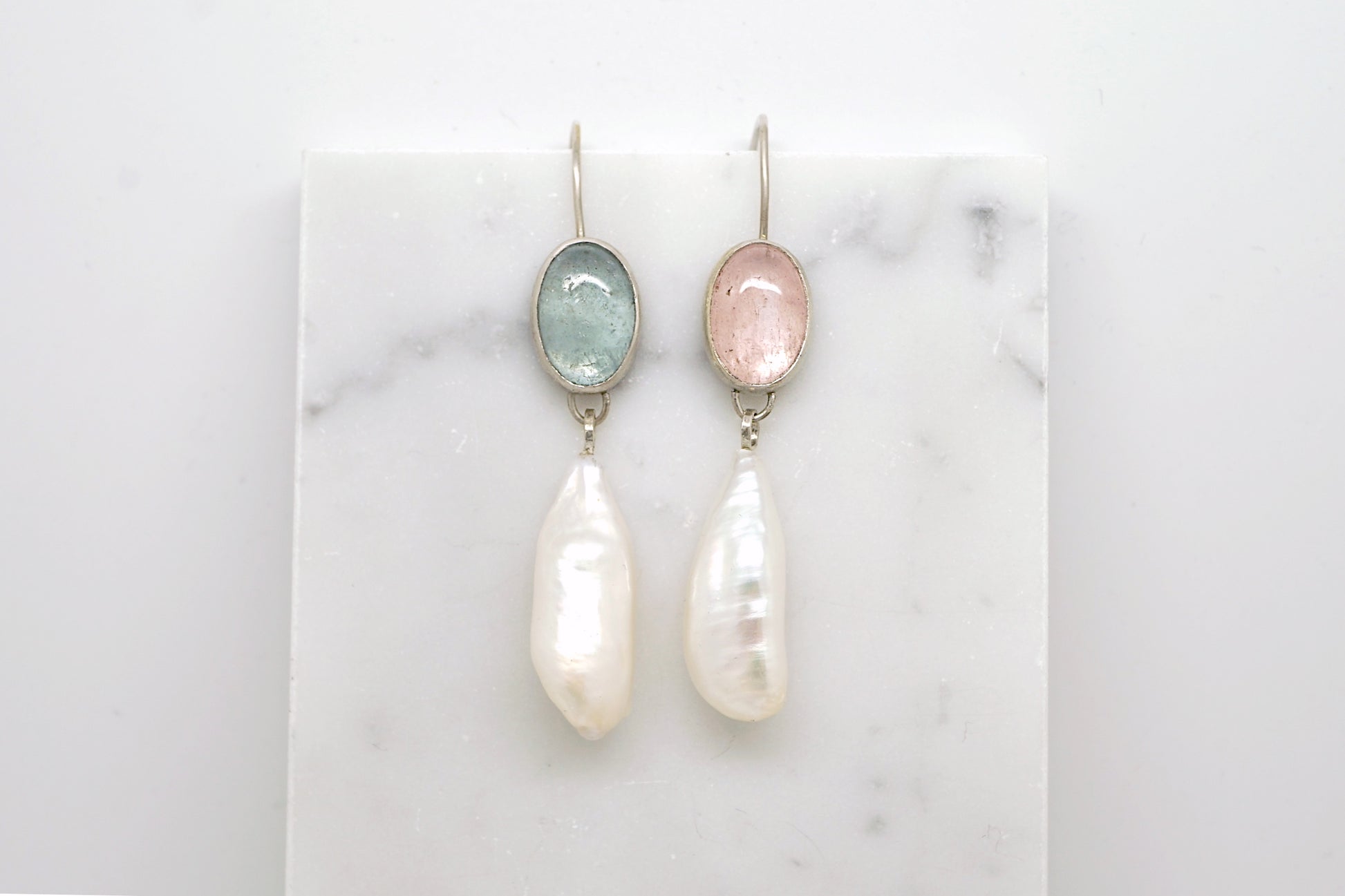 Mix + match aquamarine earrings with baroque pearls